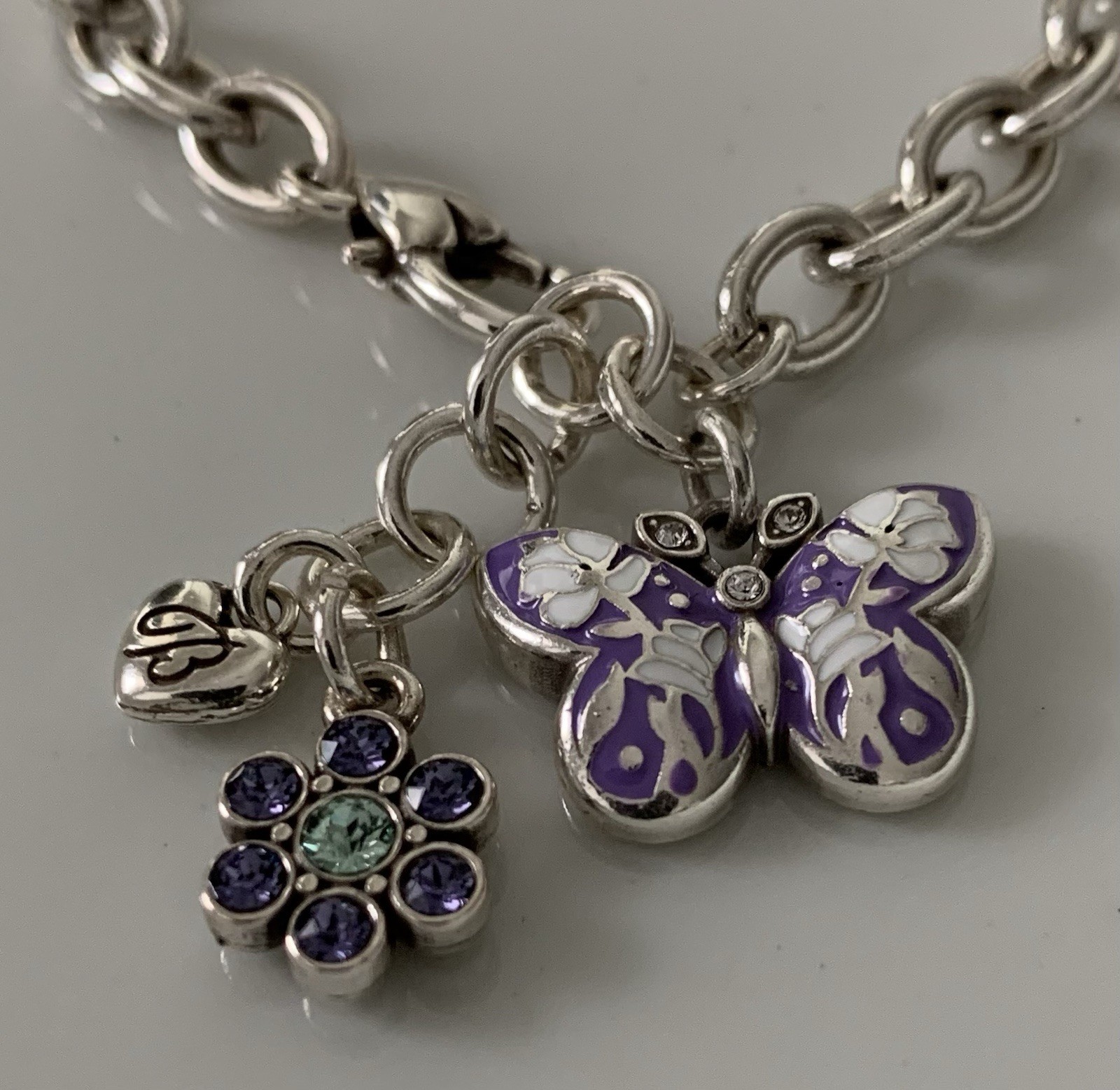 Brighton BUTTERFLY FLORAL 8 Inch Charm Bracelet, Crystals NEW