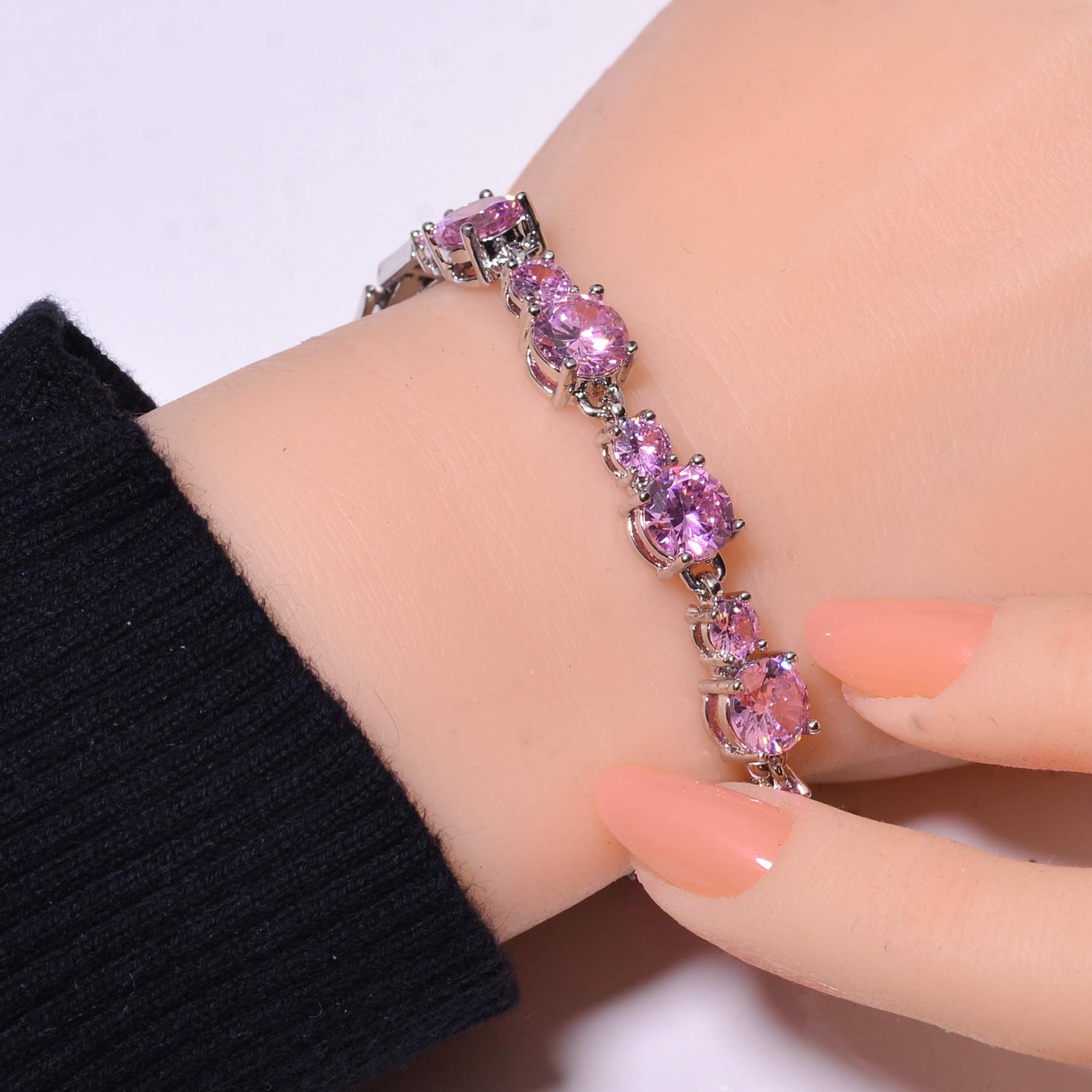 Pink Sapphire Simulated Gemstone 925 Sterling Silver Tennis Bracelet 8.99″ B55