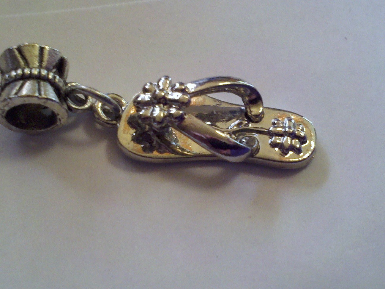 Silver Tone Shoe Flip Flop Beach Sandal Charm on Bail NEW