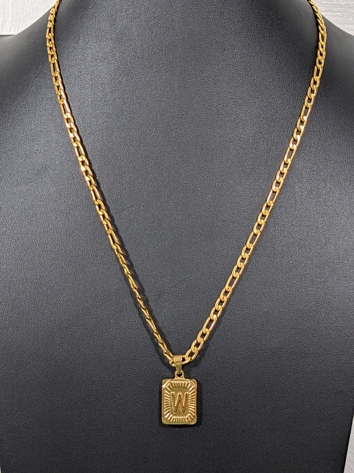 Joycuff Gold Tone Stainless Steel Initial Letter W Pendant Figaro Chain Necklace