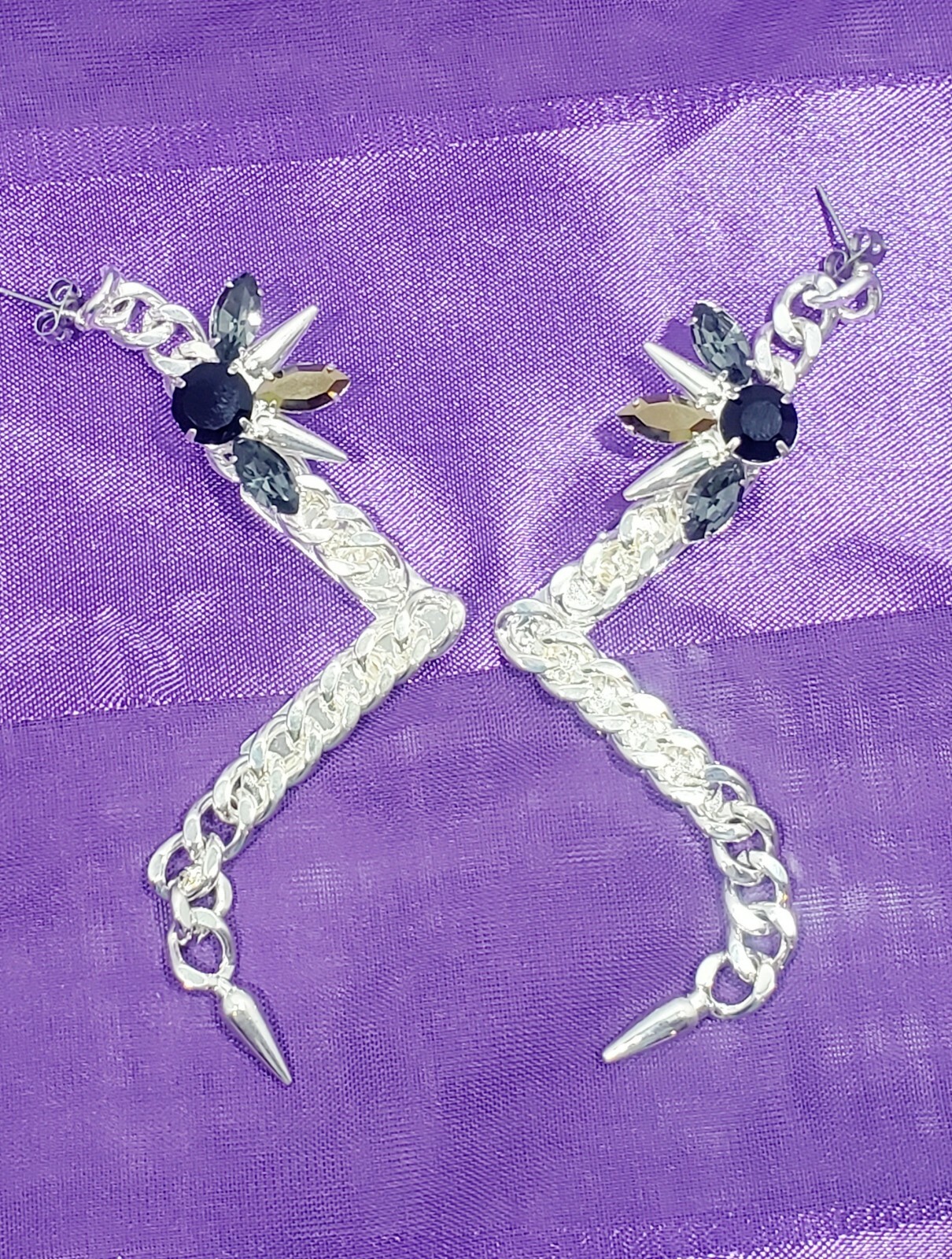 Designer FALLON Signed Micro Spike Chain EARRINGS Swarovski Crystals 2012