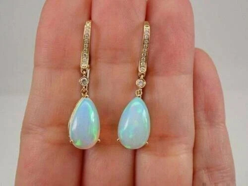3 Ct Pear Cut Simulated Fire Opal Drop/Dangle Earrings 14k Yellow Gold Plated