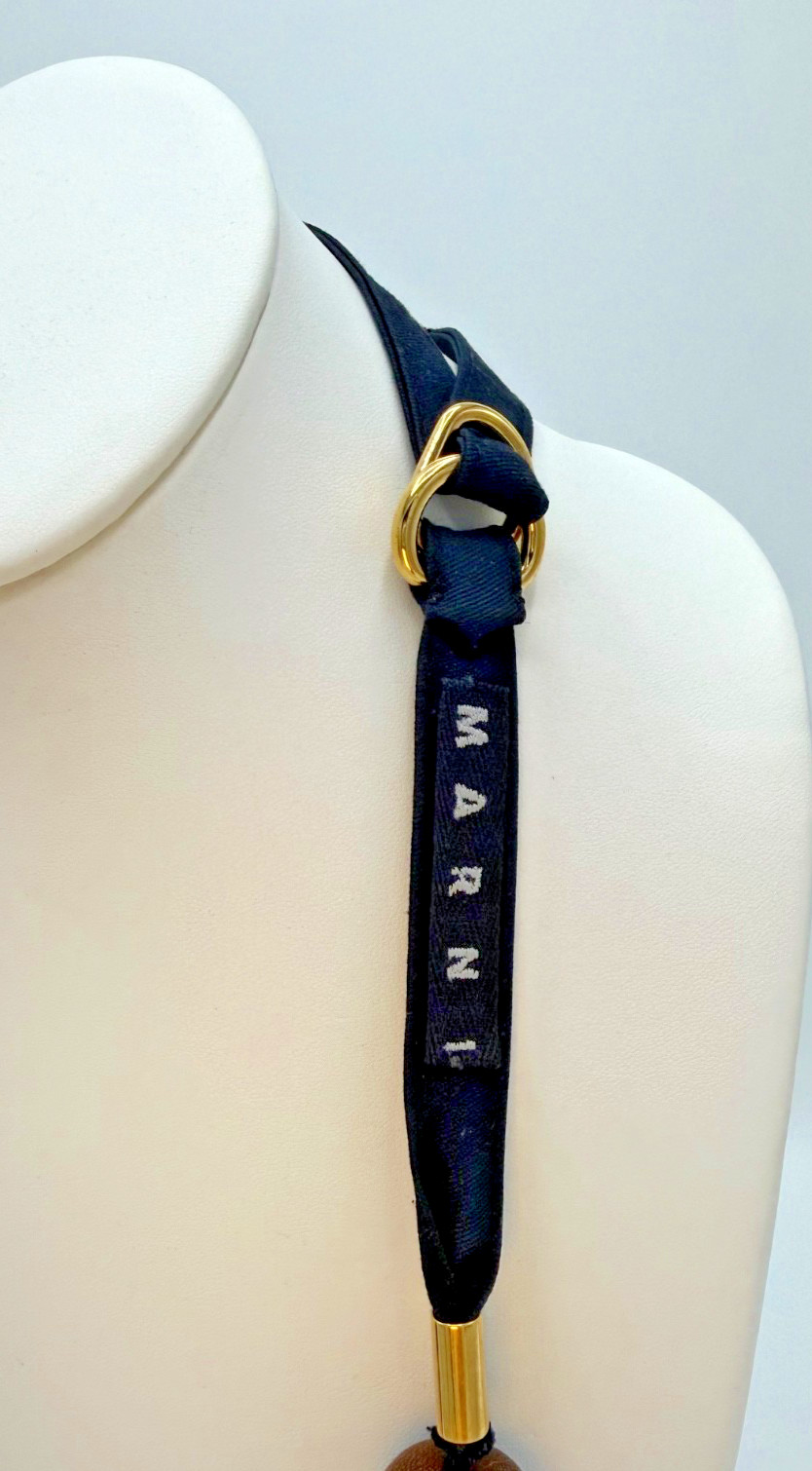 MARNI High Gloss Wooden Bead D-Ring Ribbon Necklace, COSUELO CASTIGLIONI Era VTG