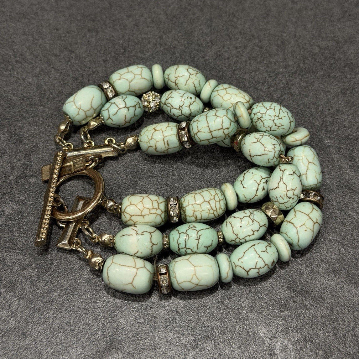 The Limited Light Blue Multi-Strand Beaded Charm Toggle Bracelet Signed