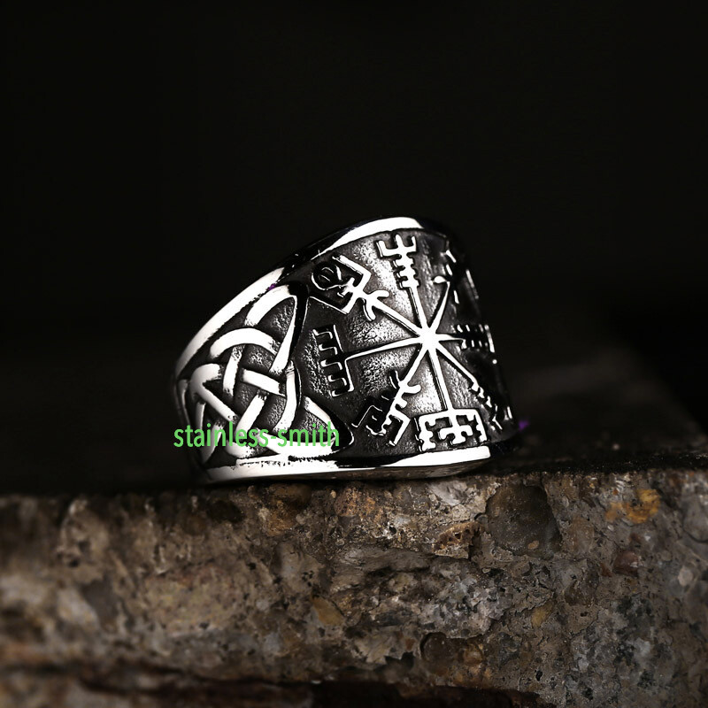 SMITH Men’s Stainless Steel Viking Celtic Knot Vegvisir Compass Ring Size 6-15