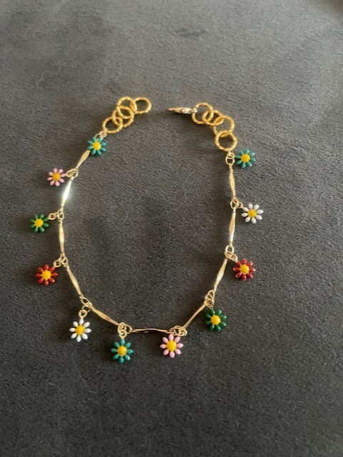 GOLD Multi Coloured Dainty Floral Daisy Anklet/Ankle Chain Bohemian Style