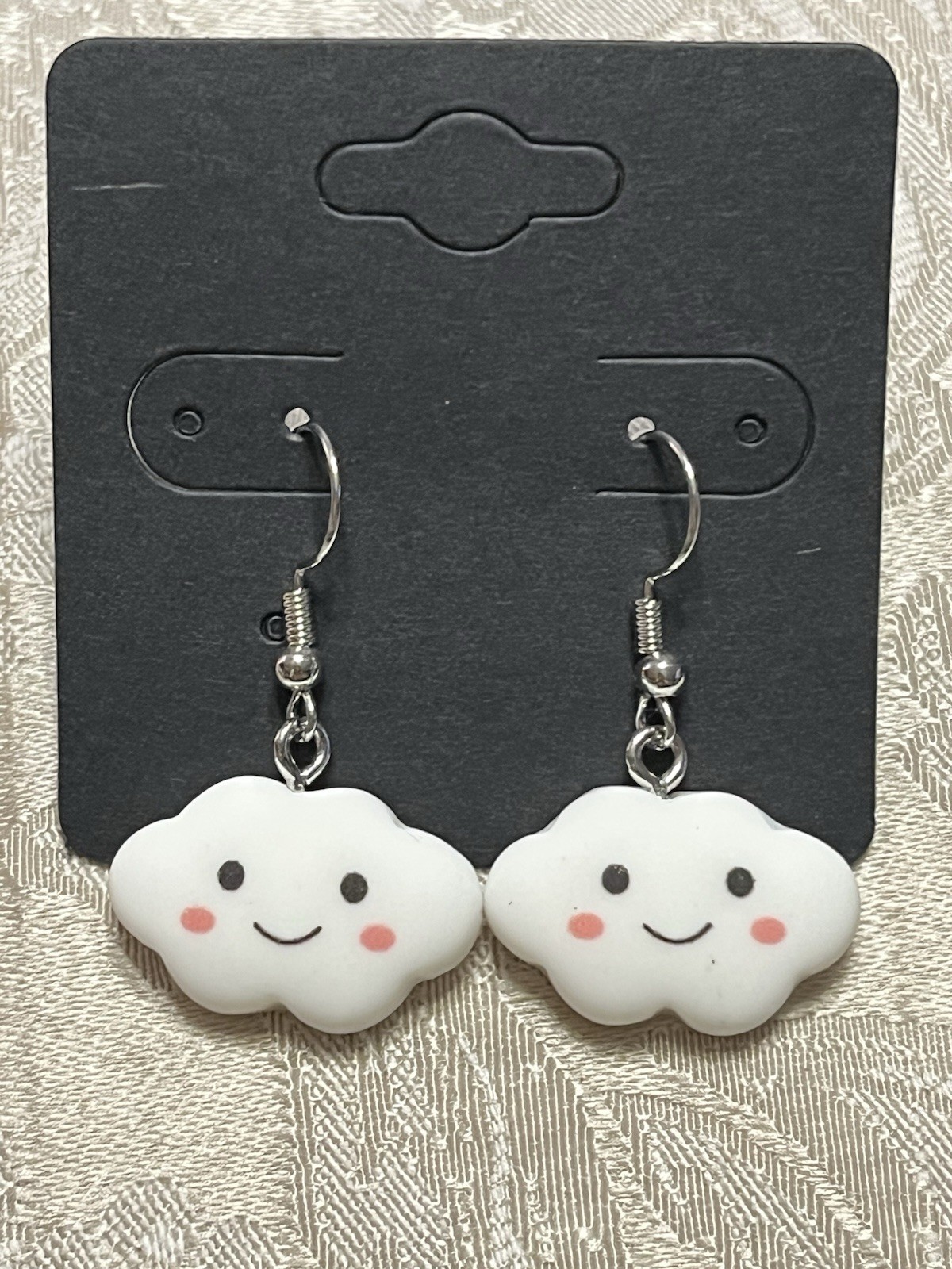 Vintage Whimsical White Cloud Silver Dangle Fashion Fun Boho Earrings