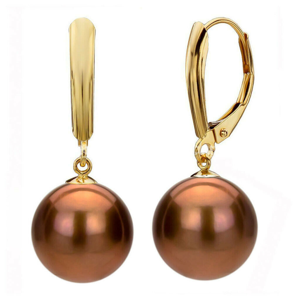 Women’s 8/10/12/14/16mm South Sea Shell Pearl Dangle Leverback Earrings AA