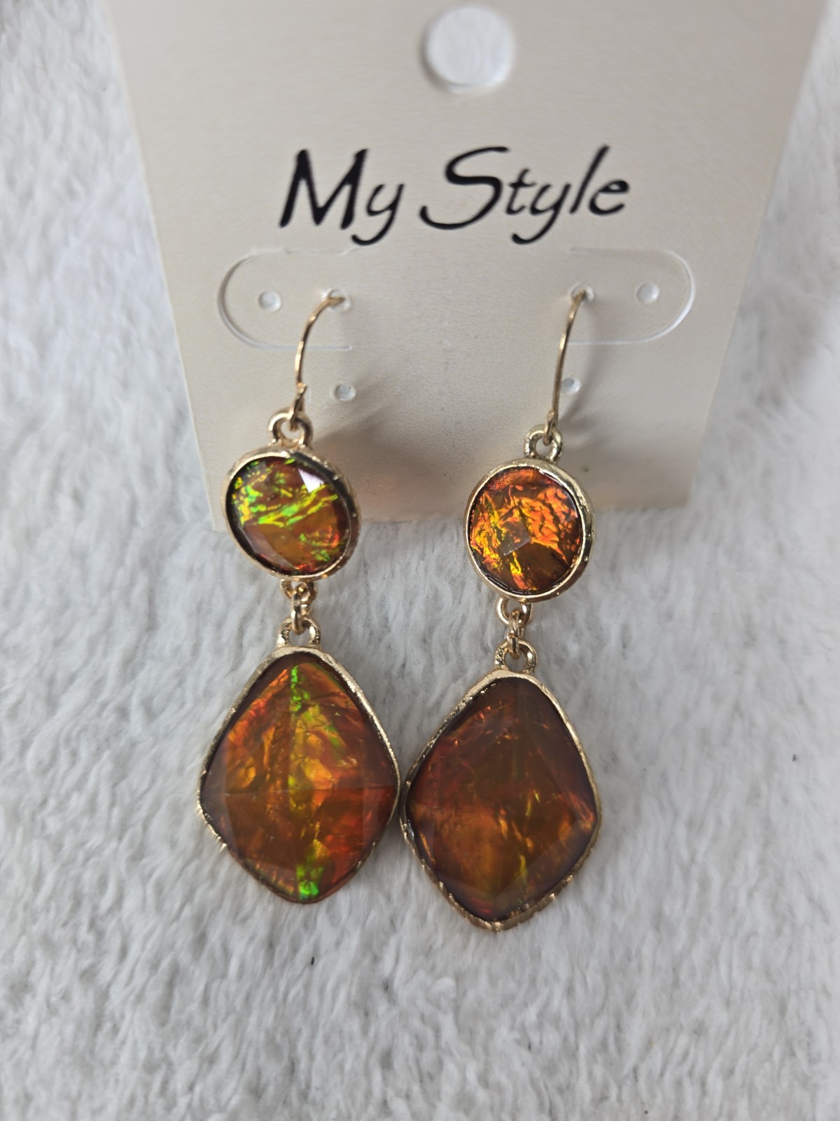 My Style Women’s Gold And Green Stones Hanging Earrings Costume Jewelry