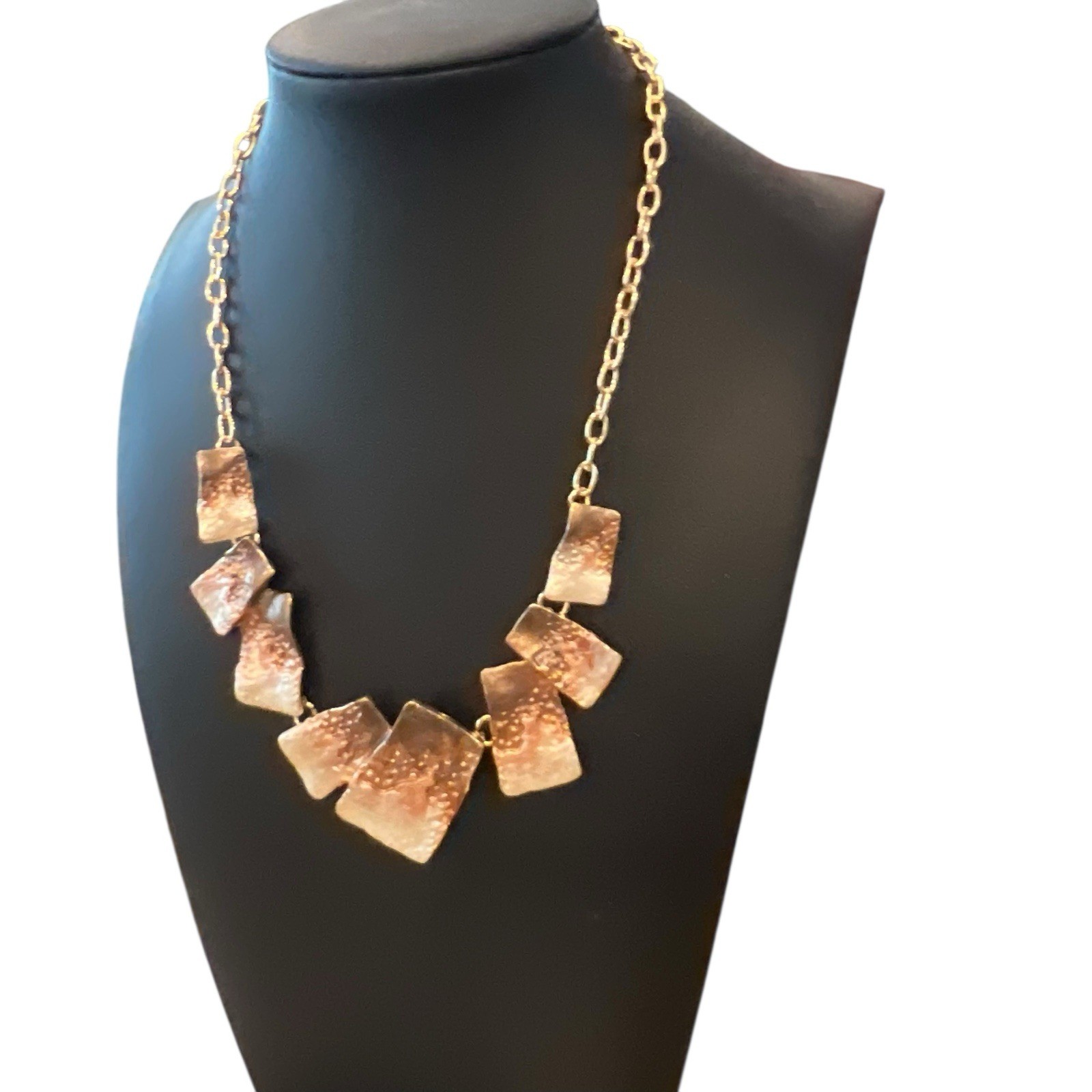 Copper & Cream Tone Metal Statment Bib Necklace Earrings Set Unique Wearable Art