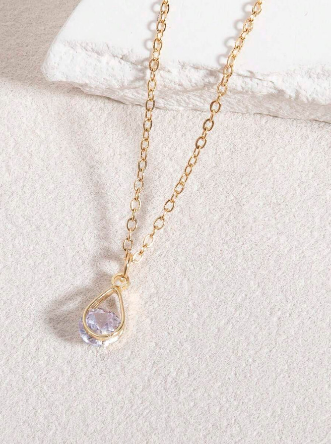 Heart Pendant Women Necklace Jewelry Accessories Water Drop Birthstone Gift USA