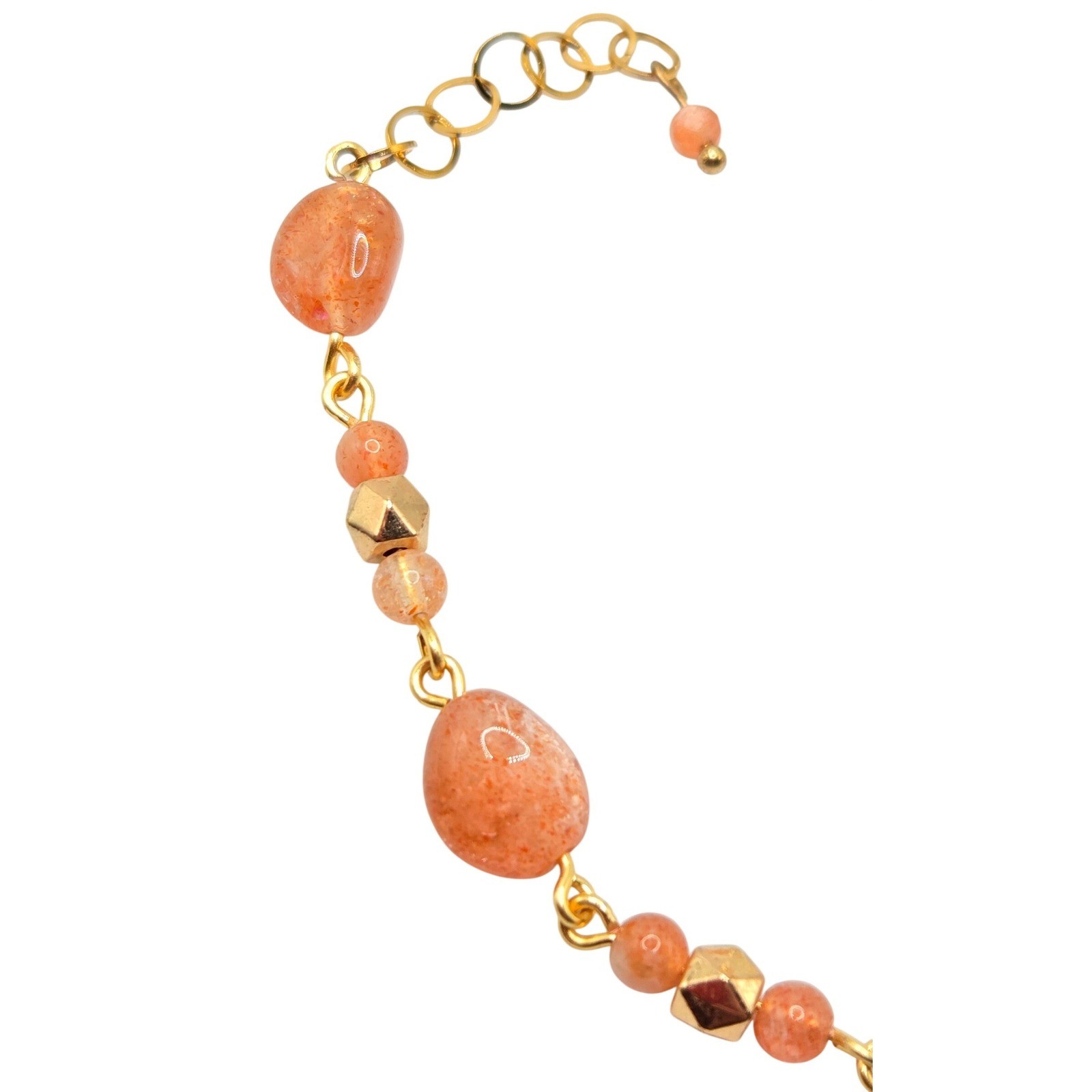 Natural Sunstone Beaded Bracelet 24k Gold Plated, Adjustable Handcrafted