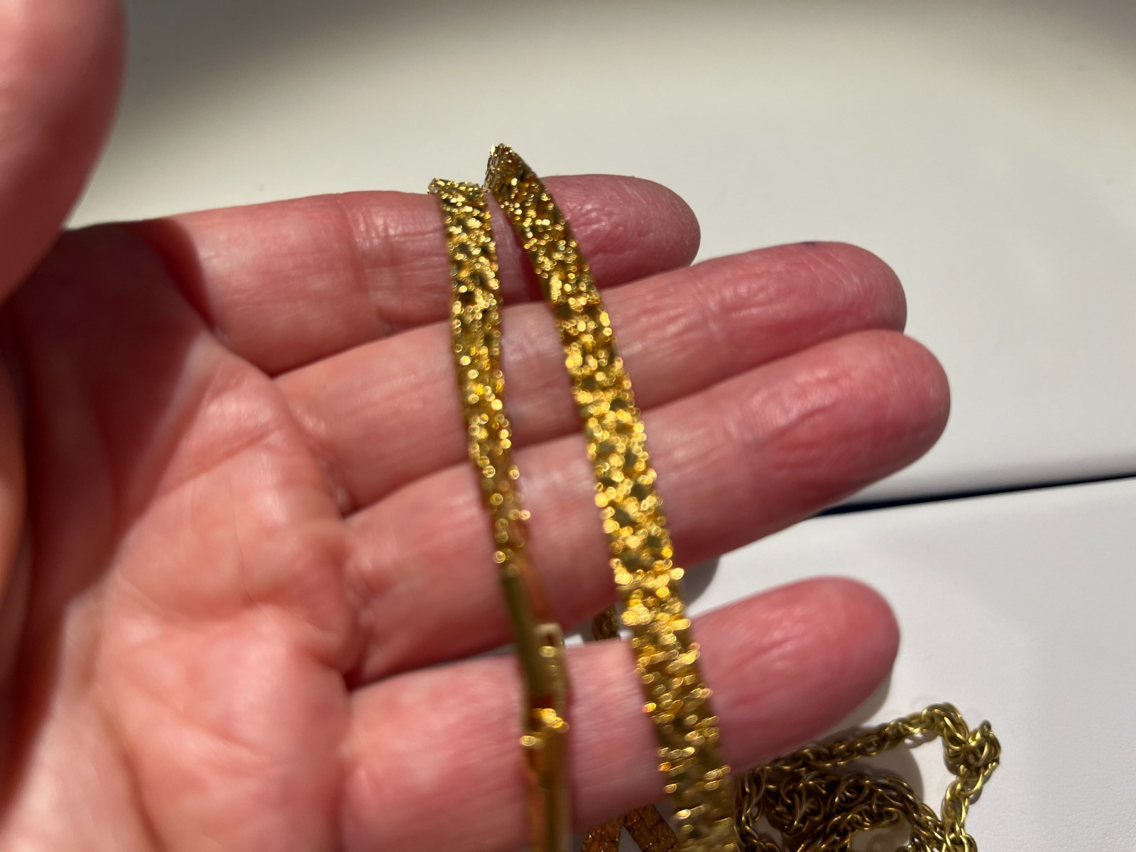 5 Gold Tone Chain Necklaces Bracelet & Heart Pendant 7.5″ – 36″ Clean Nice