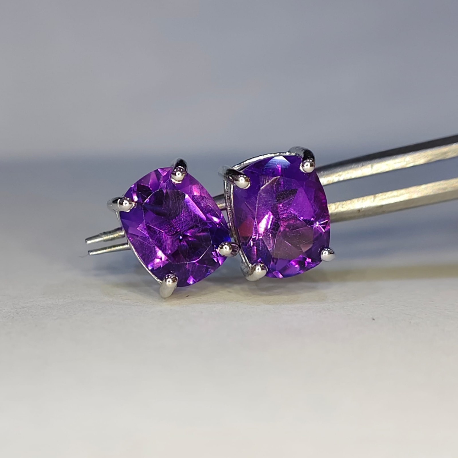 925 Sterling silver Earing Cushion Amethyst Brazil 9x7MM Gemstone Jewelry