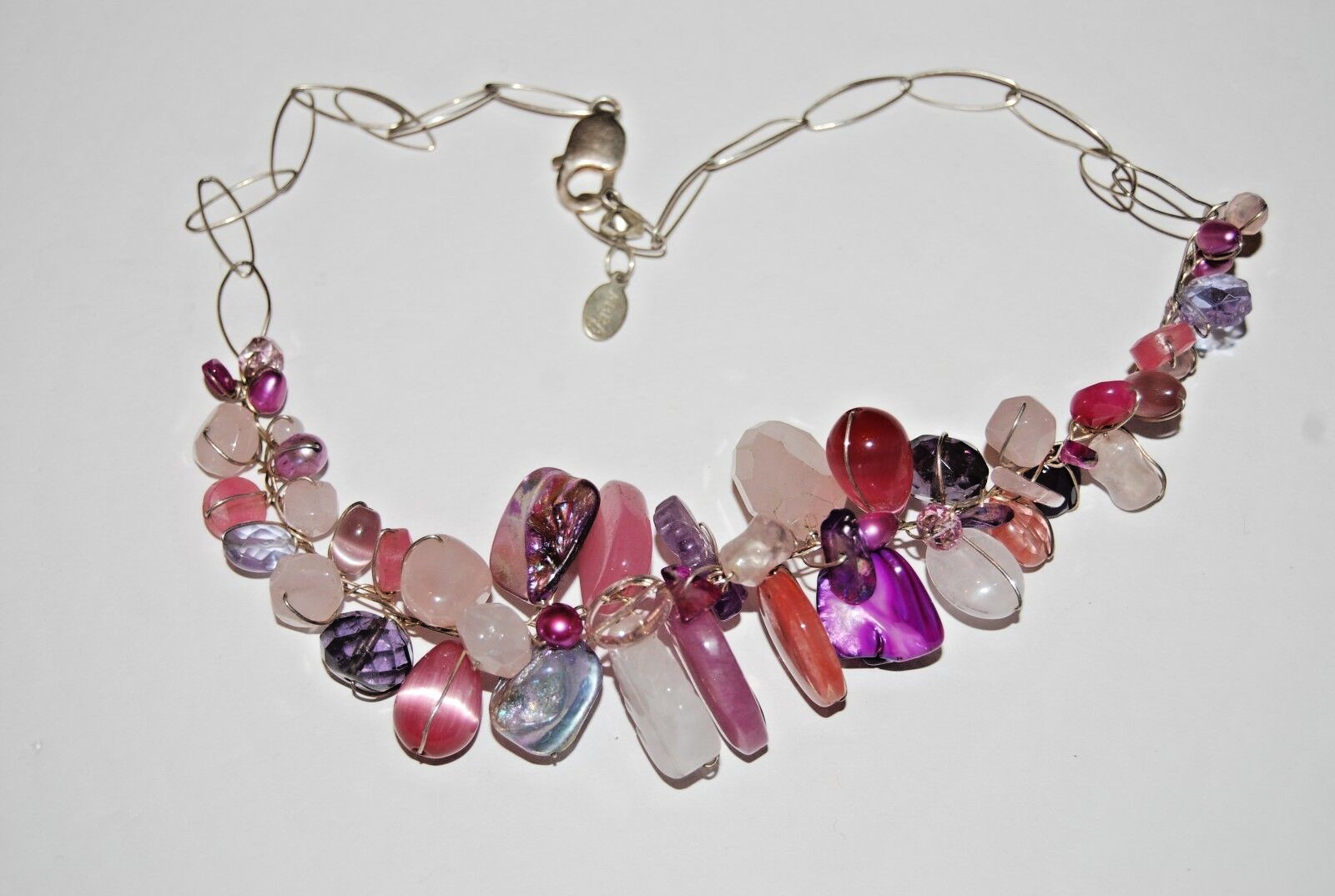 WONDERFUL ABRA BOLD RUNWAY COUTURE NATURAL STONES ON WIRE DESIGNER NECKLACE