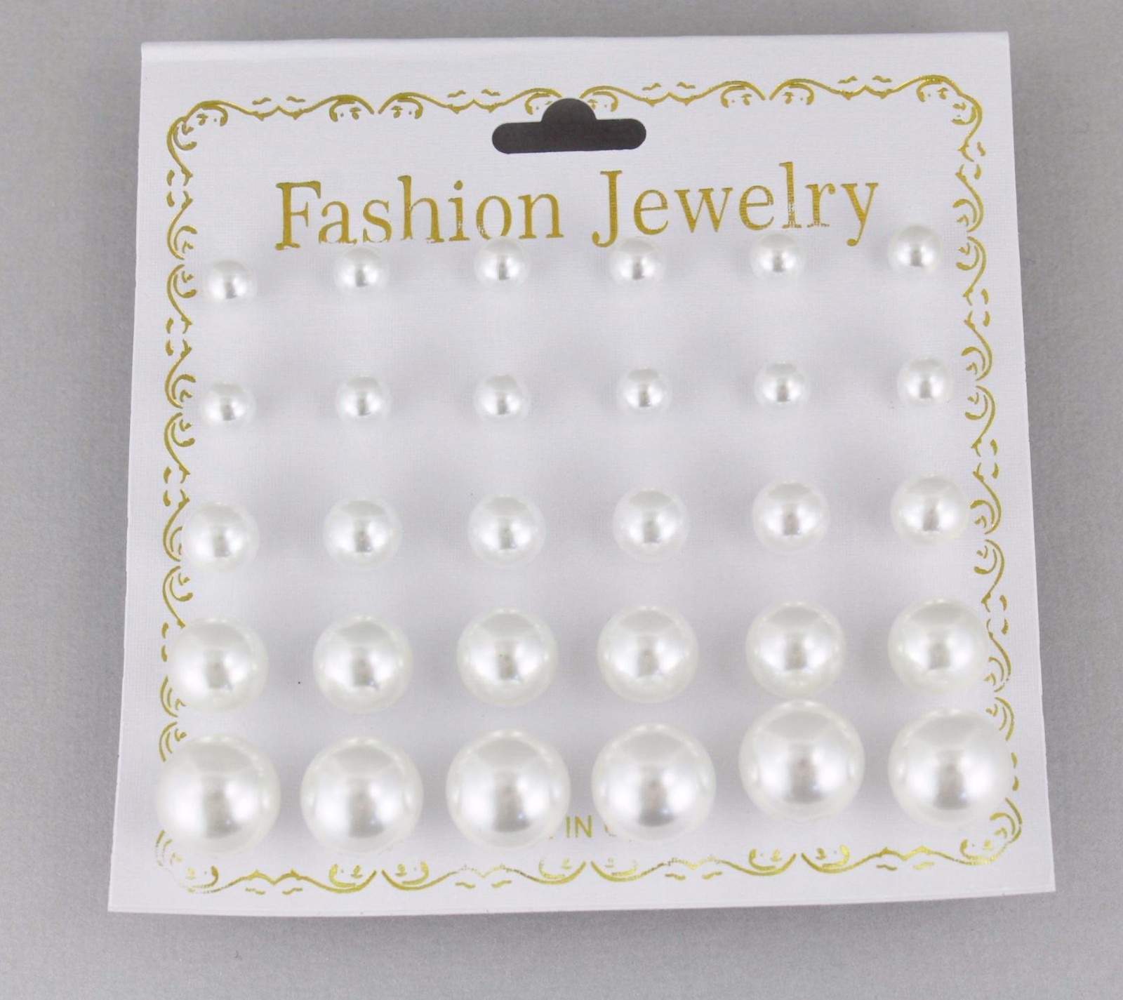 15 pair White SMALL to BIG graduated size faux pearl bead stud post earrings