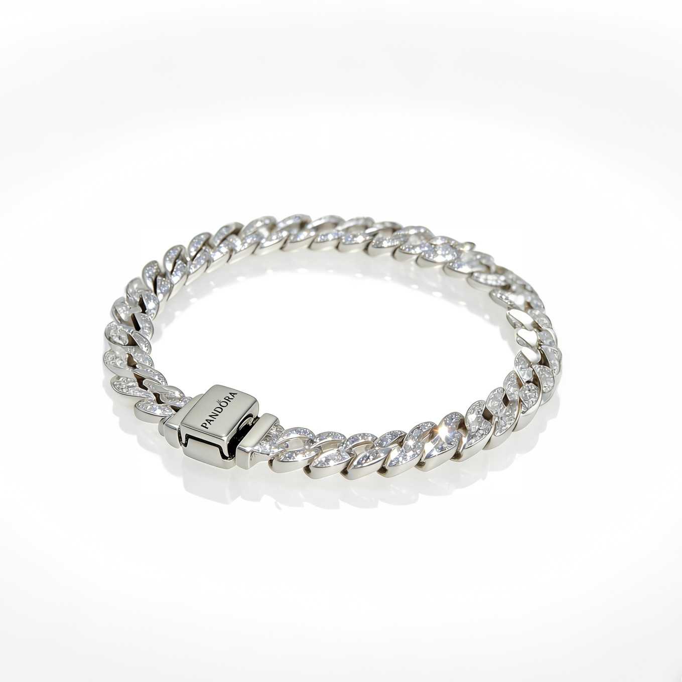 AUTHENTIC PANDORA S925 ALE TIMELESS PAVÉ CUBAN BRACELET 593008C01, 7.9 in