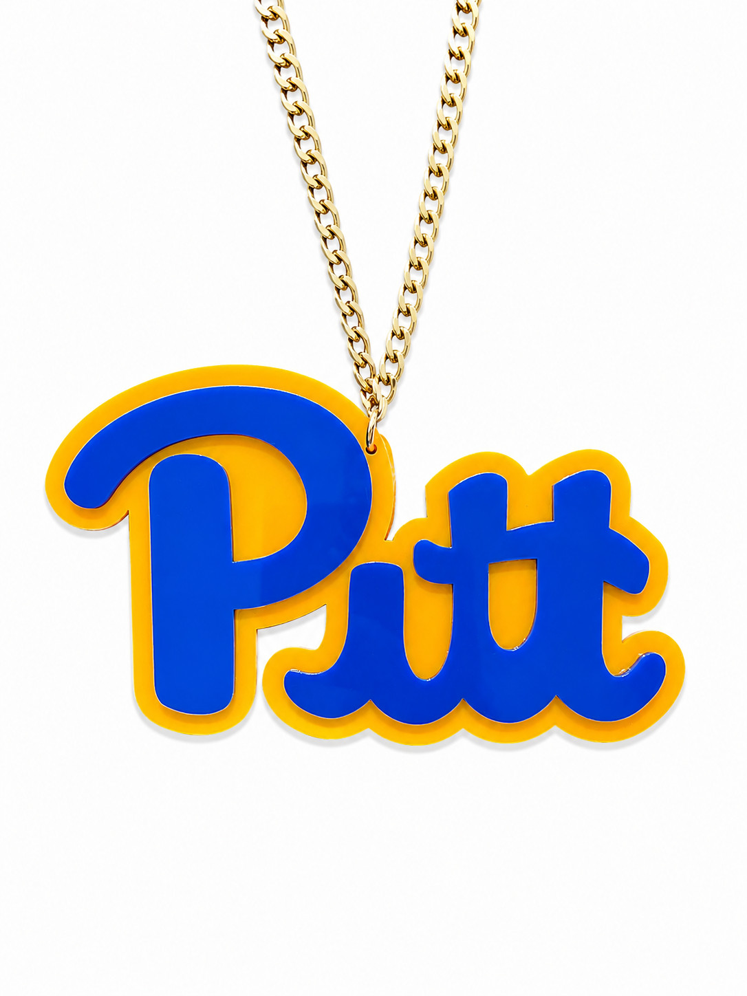 Pitt Panthers Acrylic Fan Chain Necklace Blue Yellow Gold Pendant