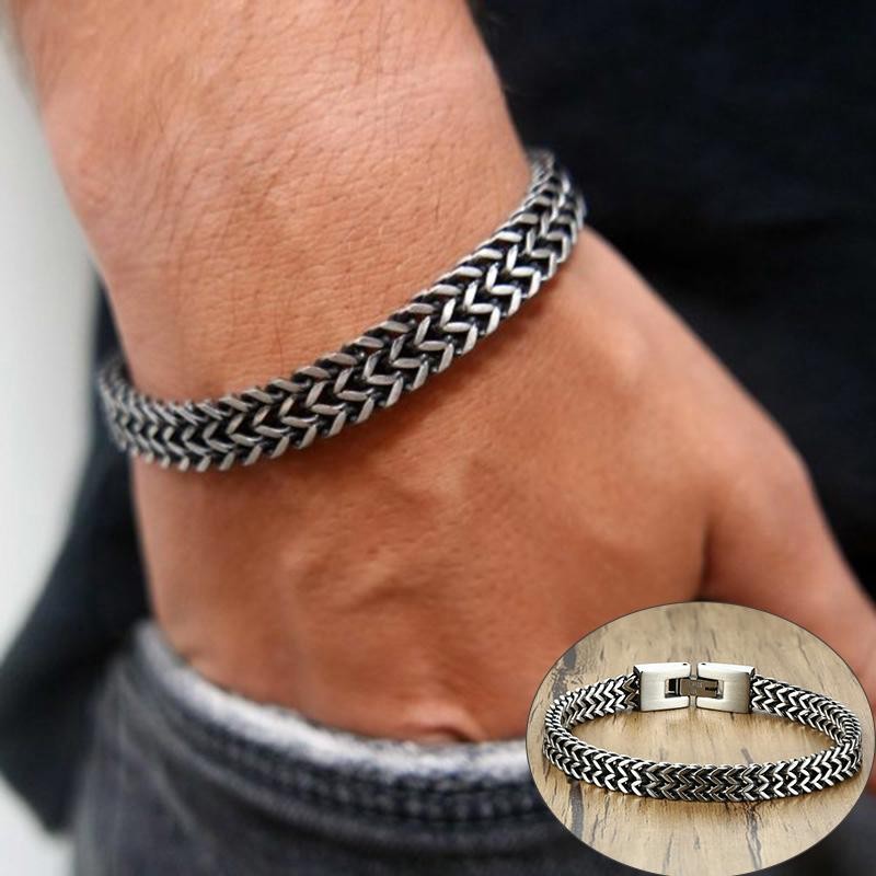 Unisex Accessories Bracelet Vintage Oxidized Cool Double Curb Chain Punk Antique