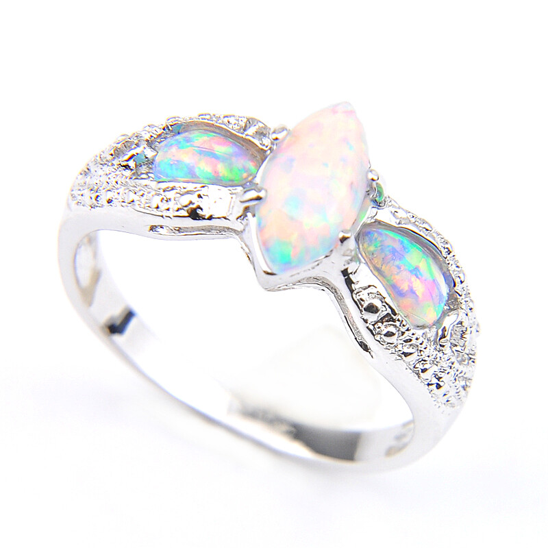 Sparking Oval Shape White Fire Opal White Topaz Gems Rose Gold Rings Size 6~10