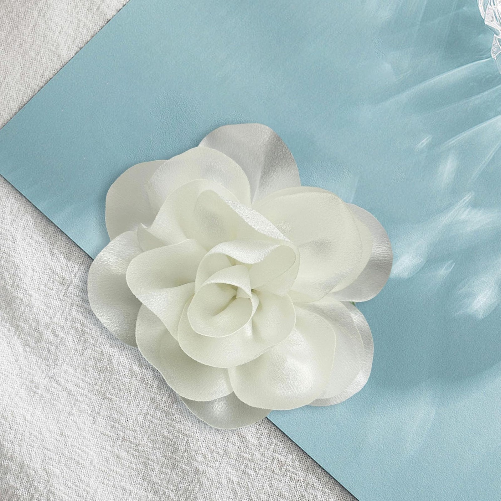 Dainty Satin Fabric Large Rose Floral Brooch Pin Womens Camellia 5.5 Inch