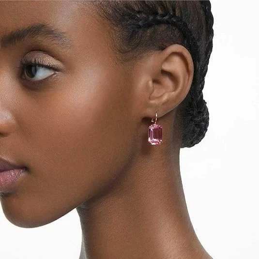 Swarovski Crystal MILLENIA Drop Pierced Earrings Octagon cut, Pink NEW