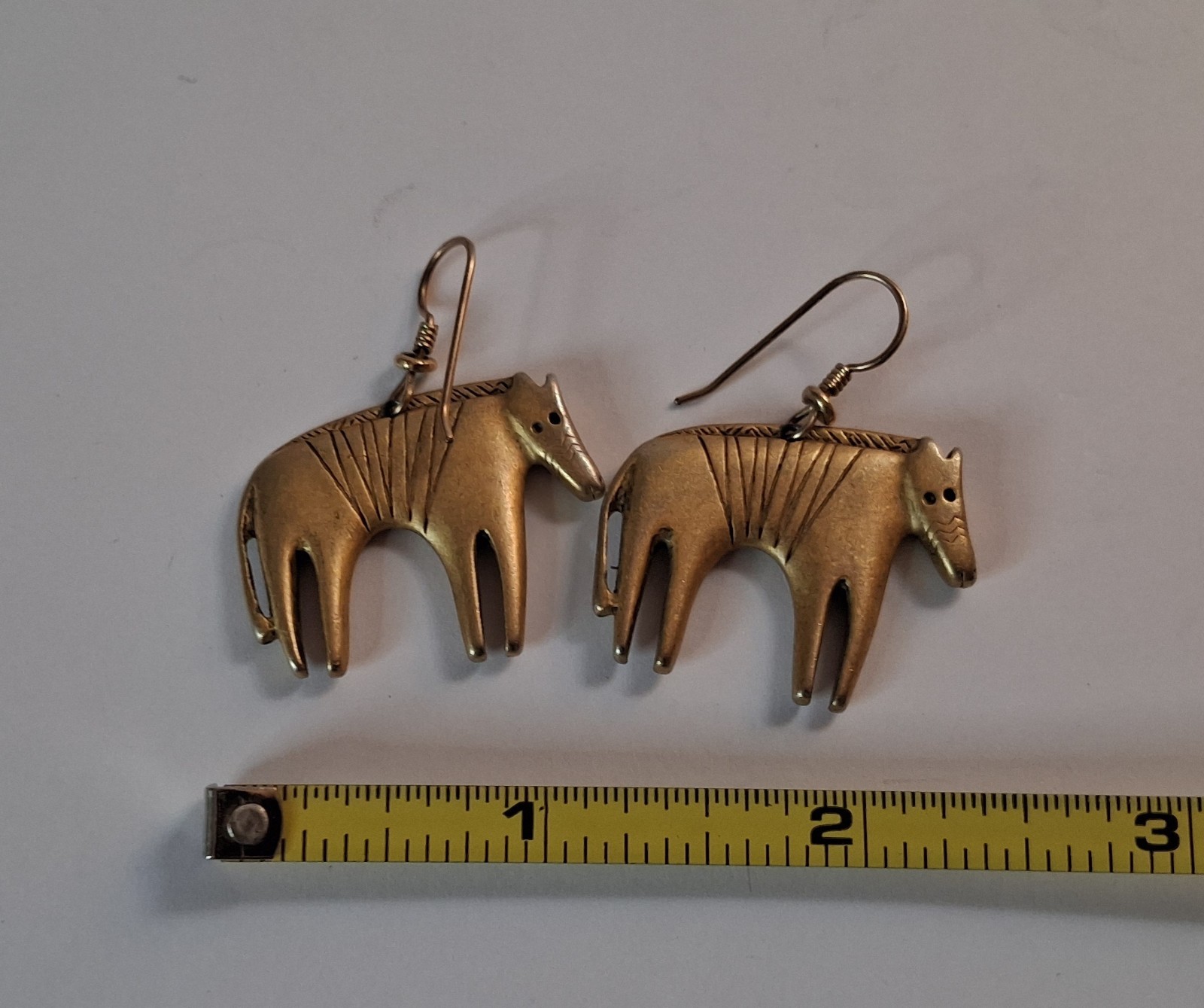 Vintage Laurel Burch “Striped Beast” gold tinted dangle animal earrings
