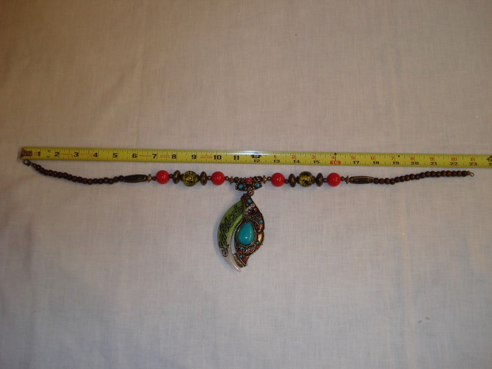 LARGE VINTAGE MULTICOLOR ARTSY BOHO STATEMENT NECKLACE ART TO WEAR JEWELRY