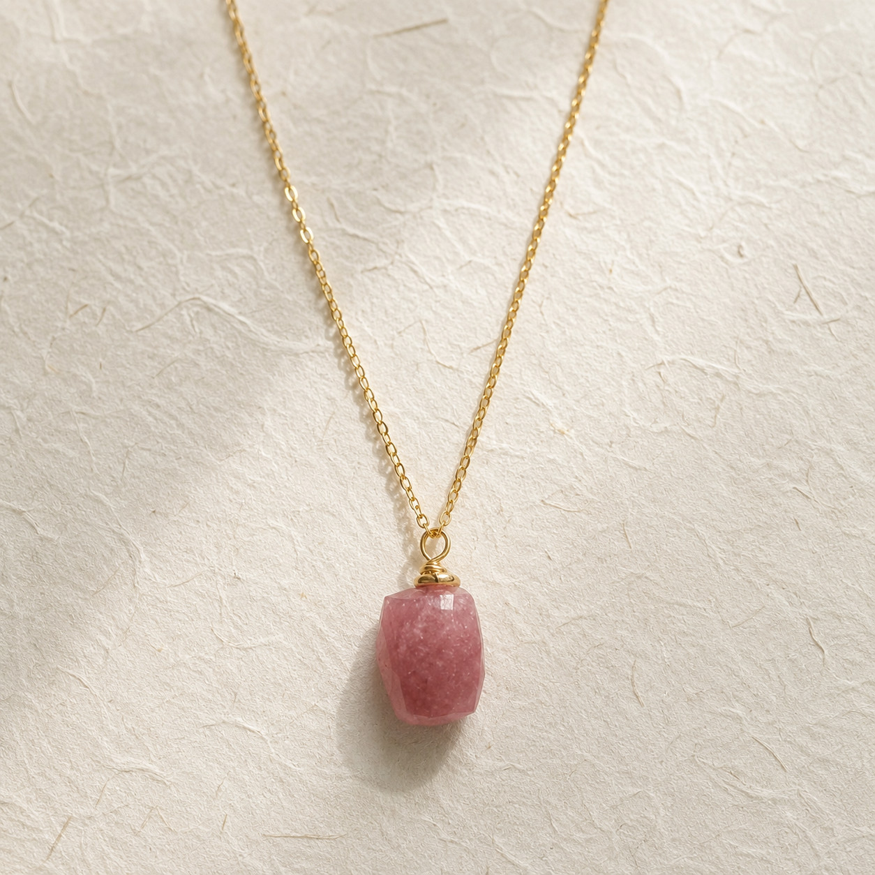 Natural Strawberry Quartz Pendant Necklace | 18K Gold Plated | Vitality & Love