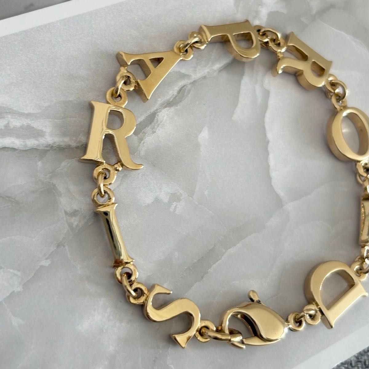 Christian Dior Logo Letters Chain Bracelet Gold Tone Accessory 19.5cm w/Box