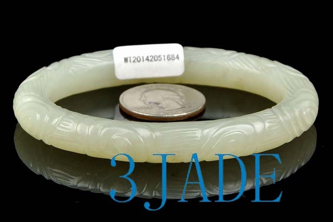 63mm * 46mm Carved Hetian Nephrite Jade Oval Bangle Bracelet w/ Certificate