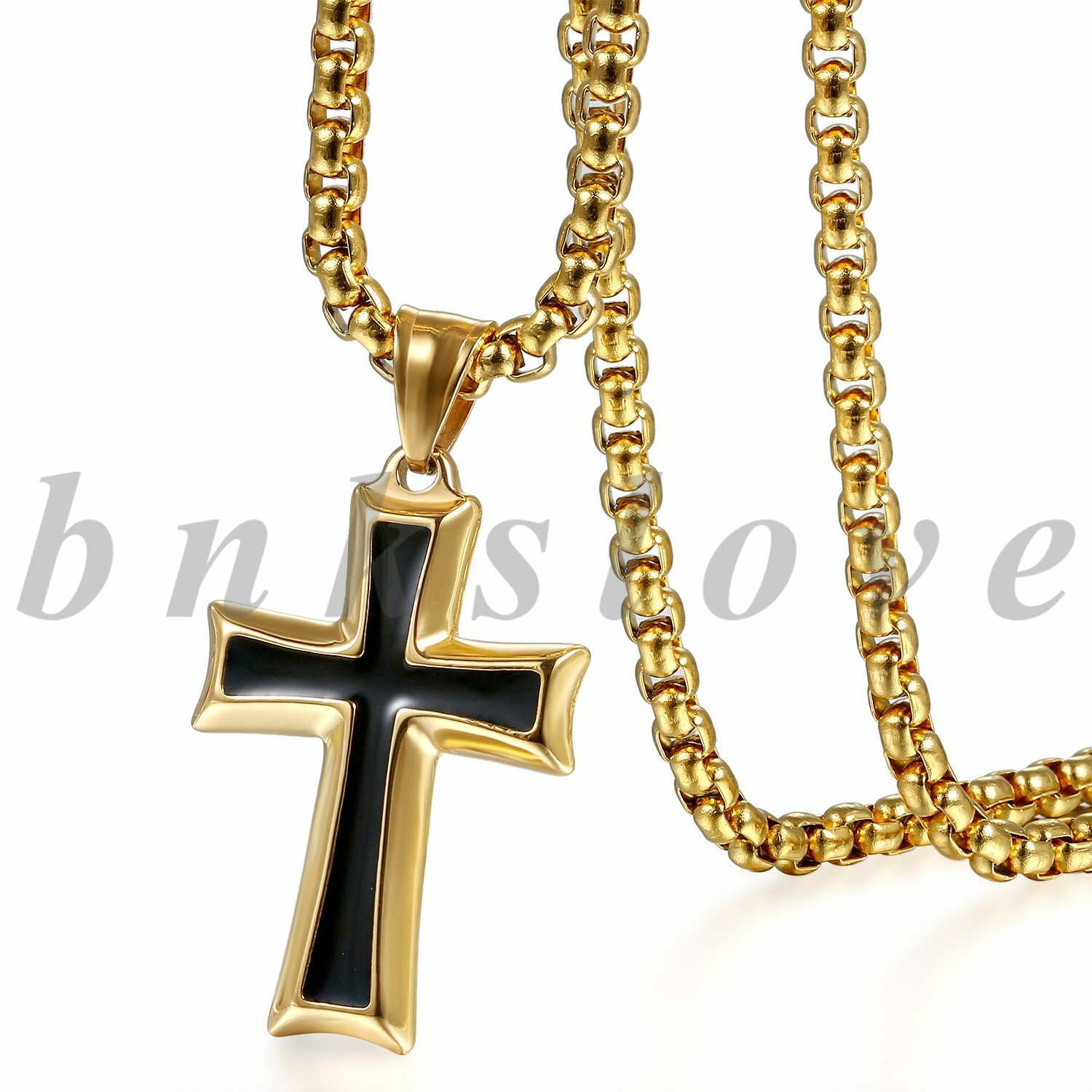 Mens Stainless Steel Two Tone Crucifix Cross Pendant Necklace Chain Jewelry Gift
