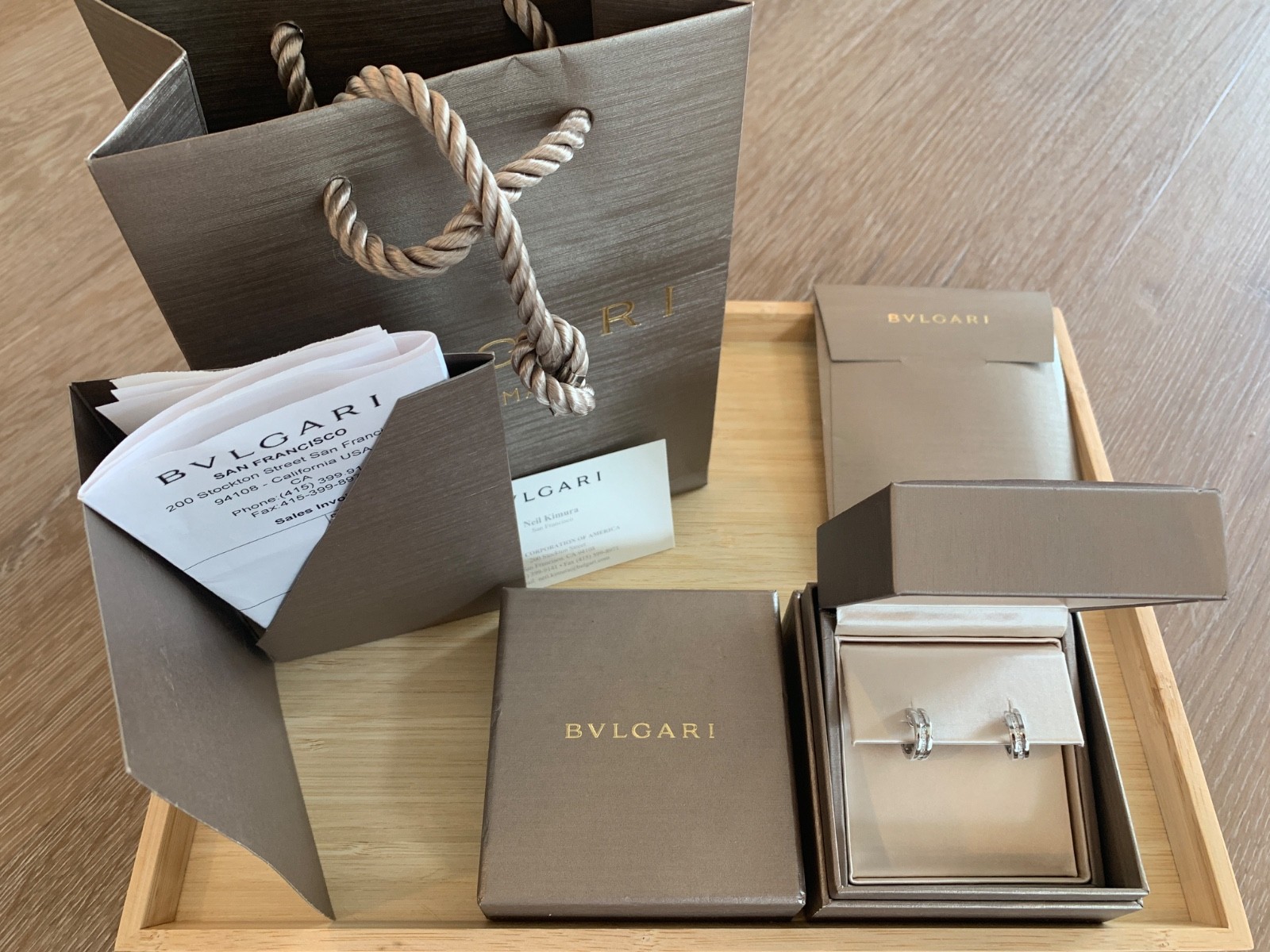 Bvlgari diamond earrings, 18K white gold, .19ct