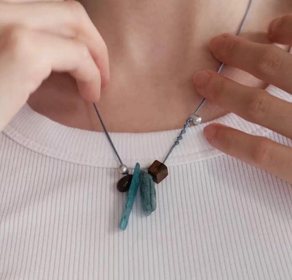 Boho Adjustable Cord Necklace Irregular Natural Stone Slice Pendant Gift Women