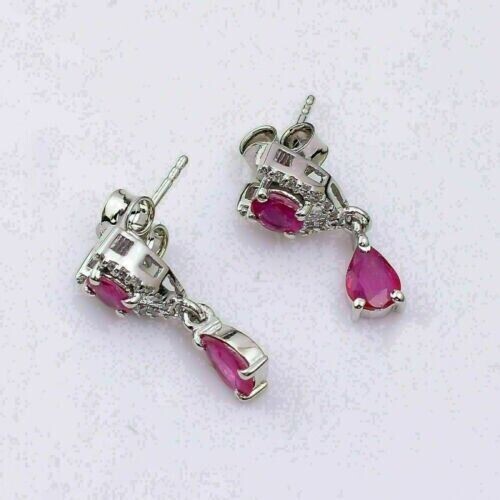 4 Ct Oval Cut Simulated Pink Sapphire Drop/Dangle Earrings 14K White Gold Plated