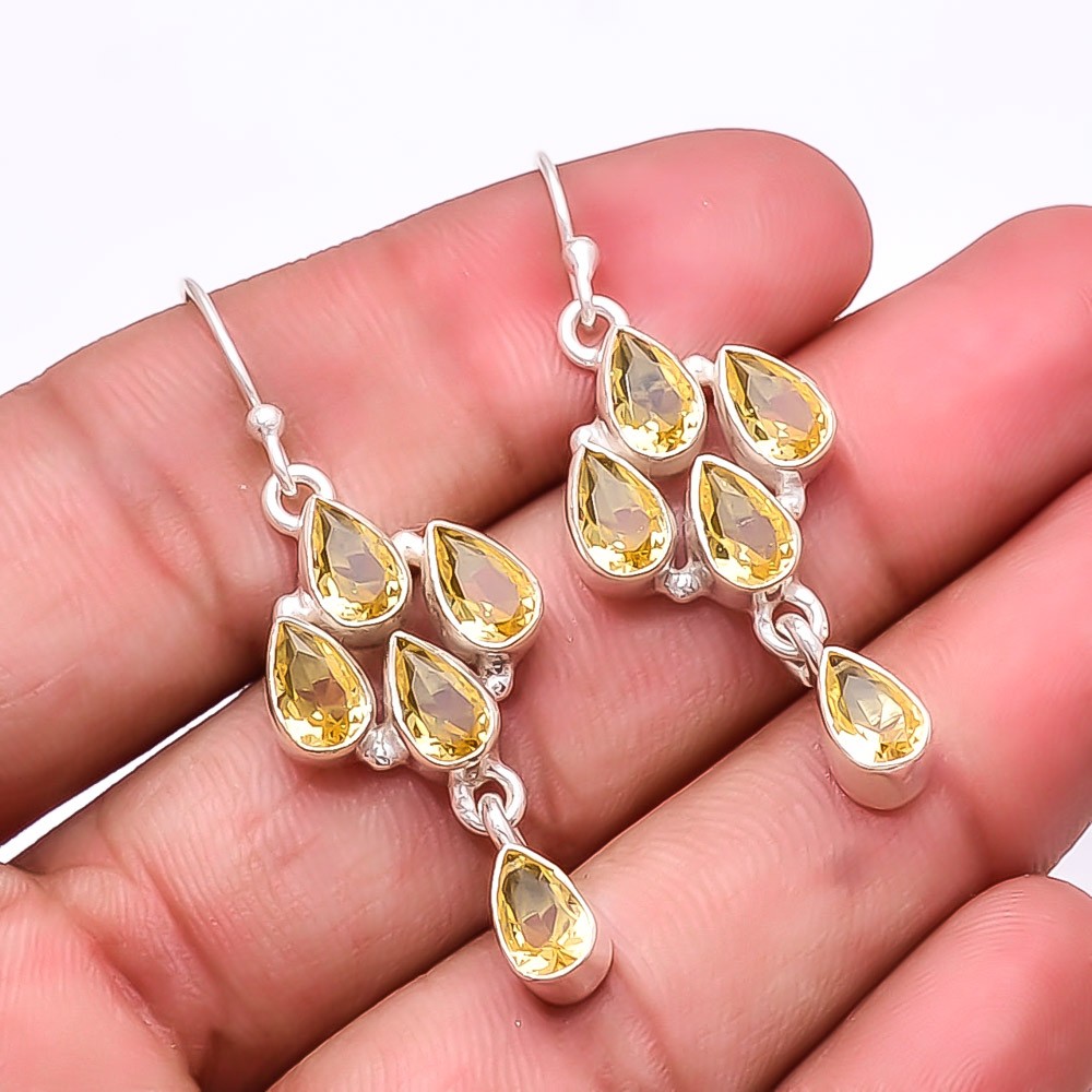 Citrine Multi Collet 925 Sterling Silver Earring 1.76″ E20, Christmas Gift