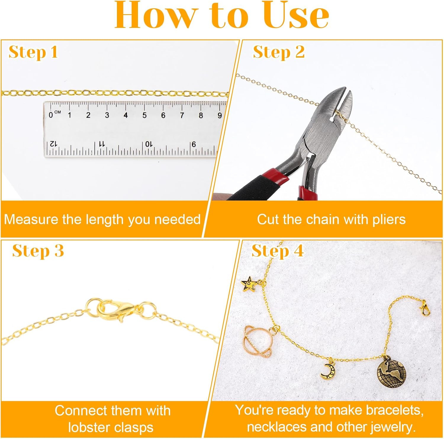 9.8Ft Necklace Chain for Jewelry Making, Gold Plated Stainless Steel Link Cable