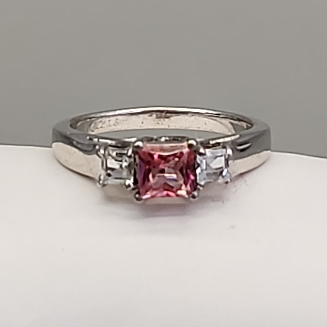 Spinel Ring Pink Square Stone PtB Platinum Bonded Plated Sz 7