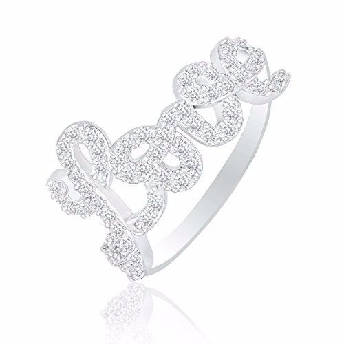 18k White Gold Plated Cubic Zirconia “Love” Ring by Orrous & Co. New