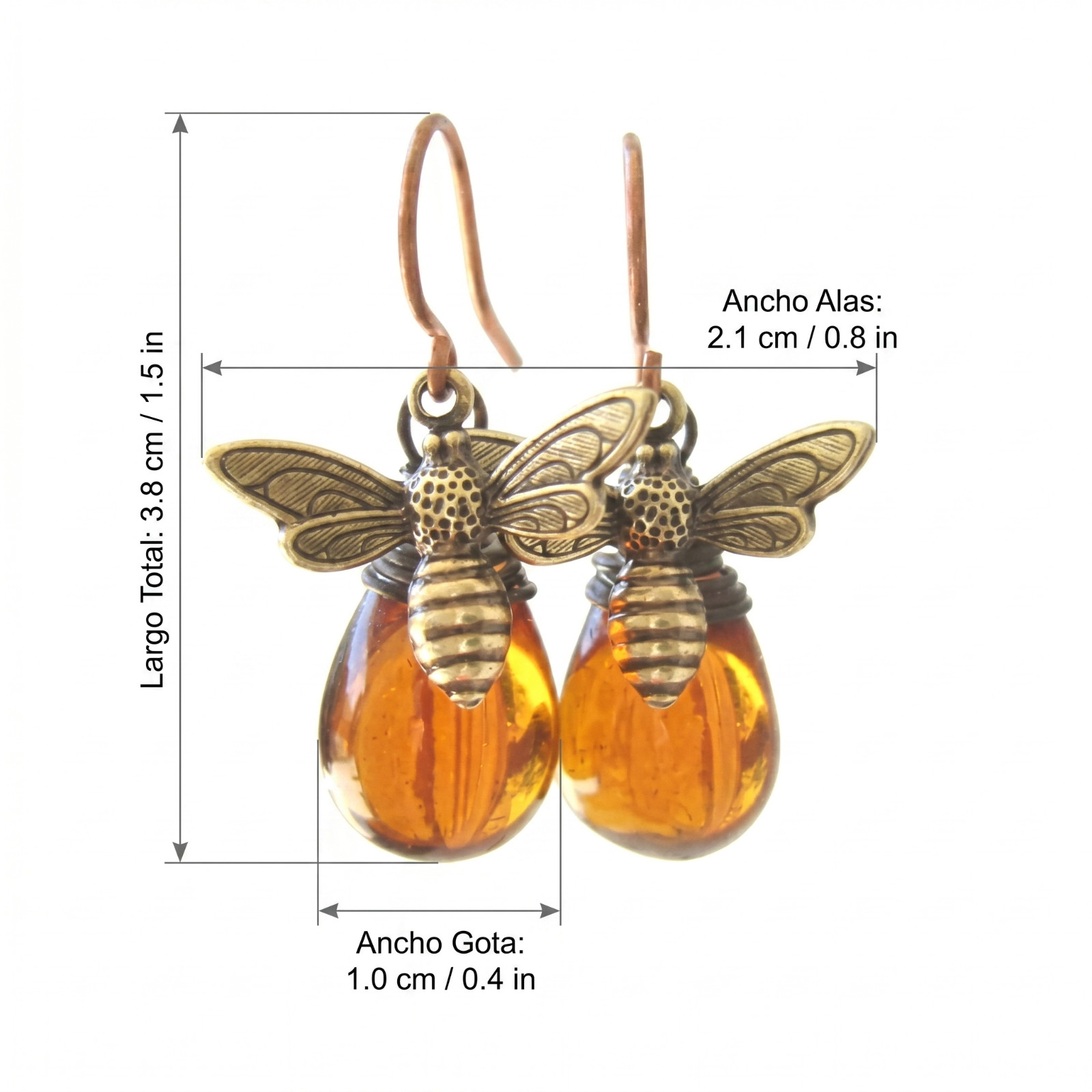 Amber Honey Bee Earrings Gold Drop Dangle Vintage Boho Gift for Women