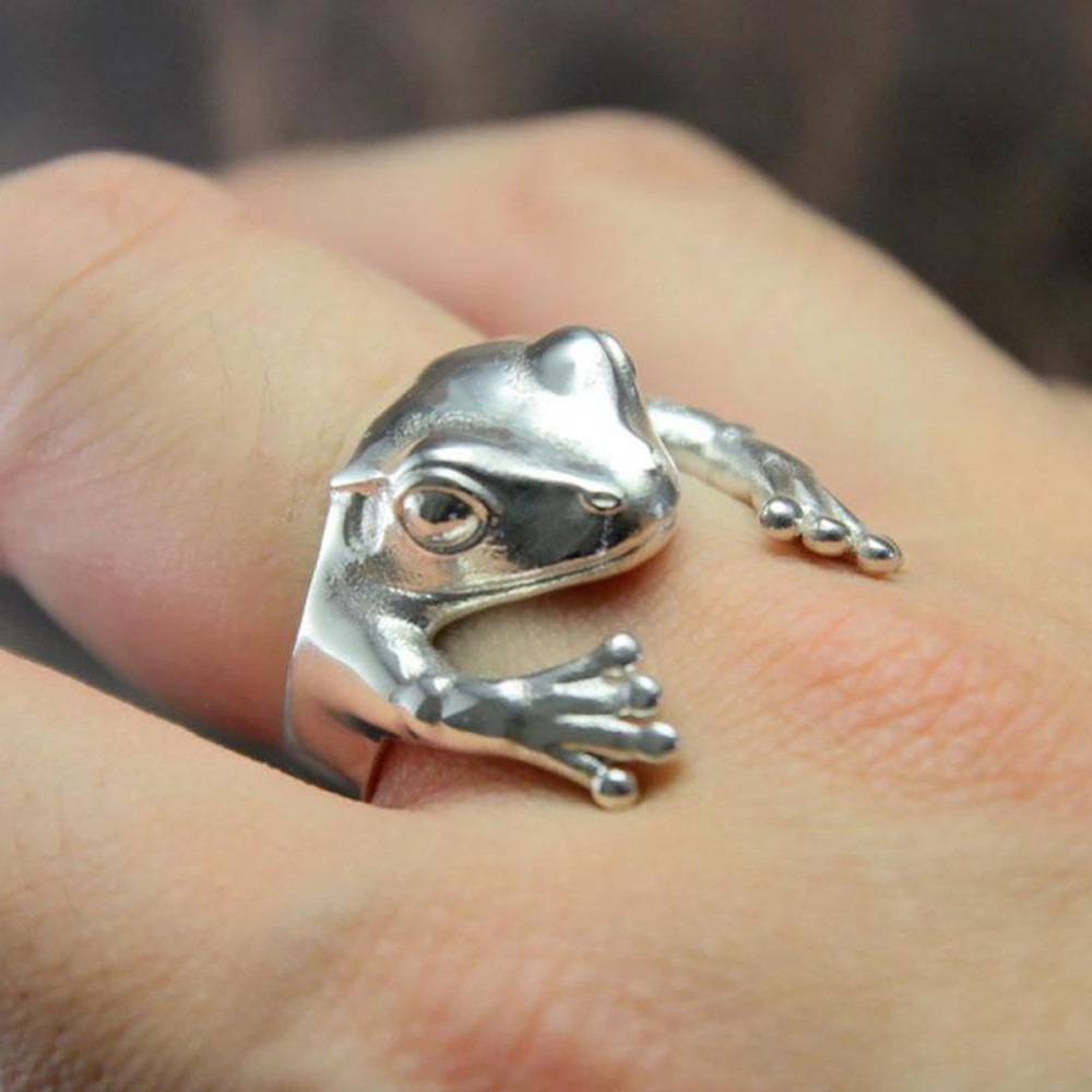 Vintage Silver Frog Cute Animal Open Stackable Finger Adjustable Ring