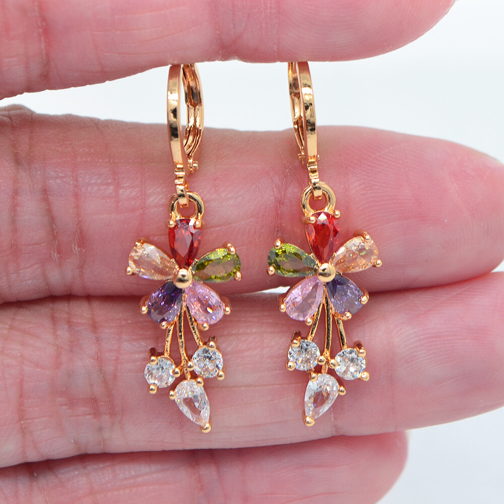 18K Yellow Gold Filled Multicolor Mystic Topaz Flower Dangle Earrings Jewelry