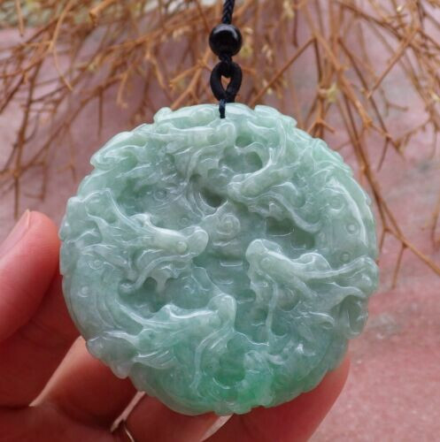 Video Certified Green Natural A JADE Jadeite Pendant 9 Dragon Circle 九龙 406982