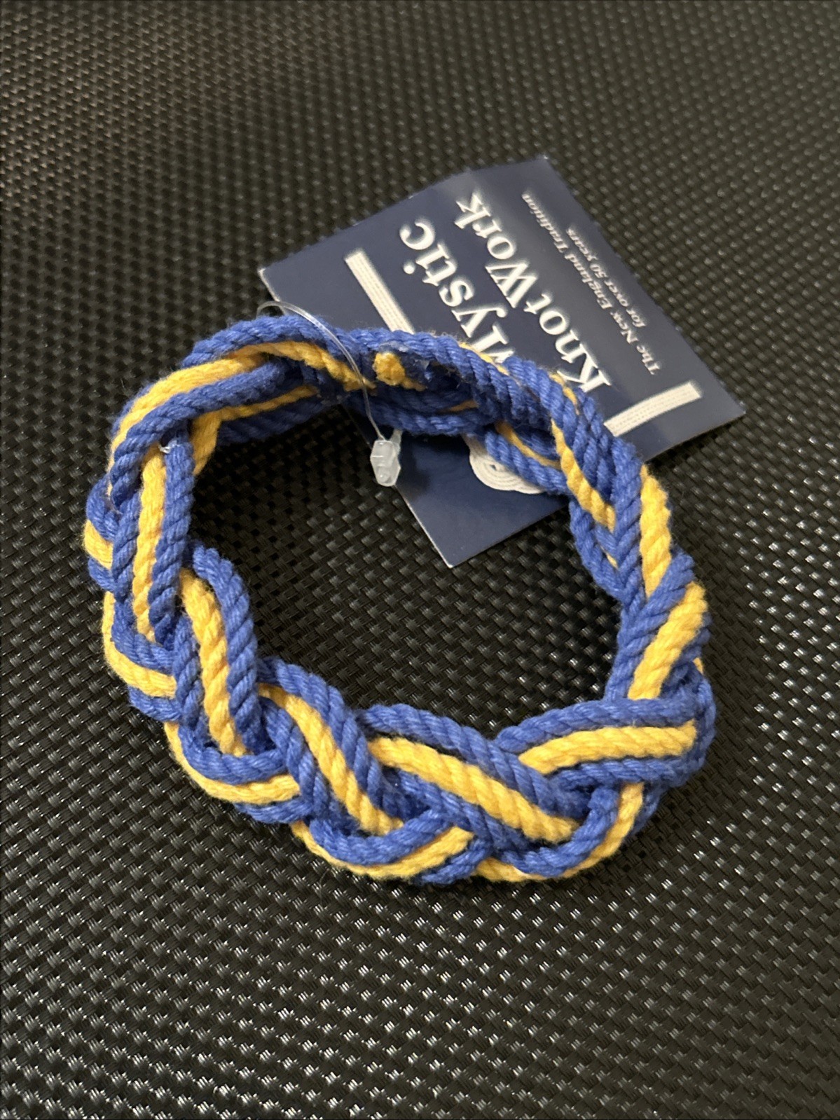 Mystic Knit Work Sailor Rope Bracelet, Nautical Stripe Blue & Yellow Size Medium