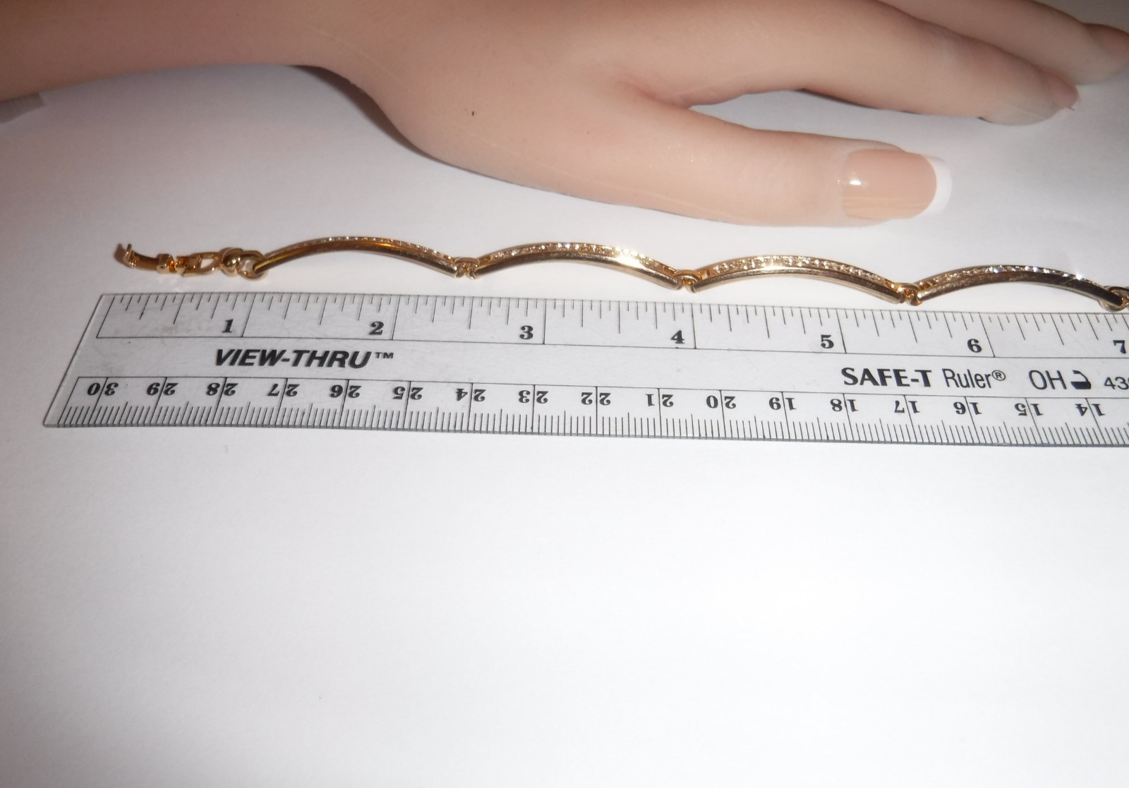 Chr. Dior Designer Vintage Bar Link Bracelet Gold Plated 2 Row Pave Crystals 7″