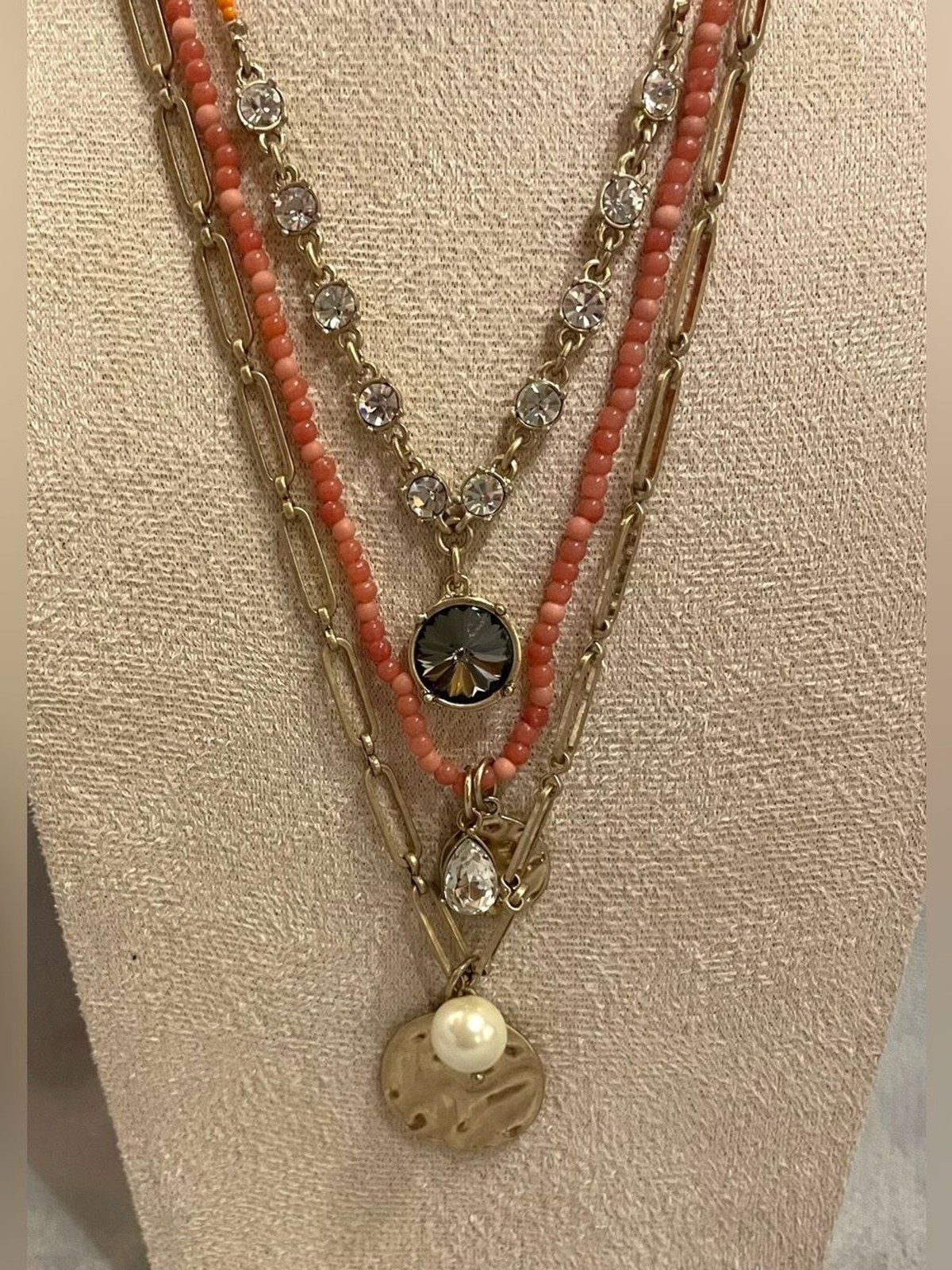 Cabi #2195 Keepsake Necklace Multi Strand Layered Gold Tone Convertible 3 in 1