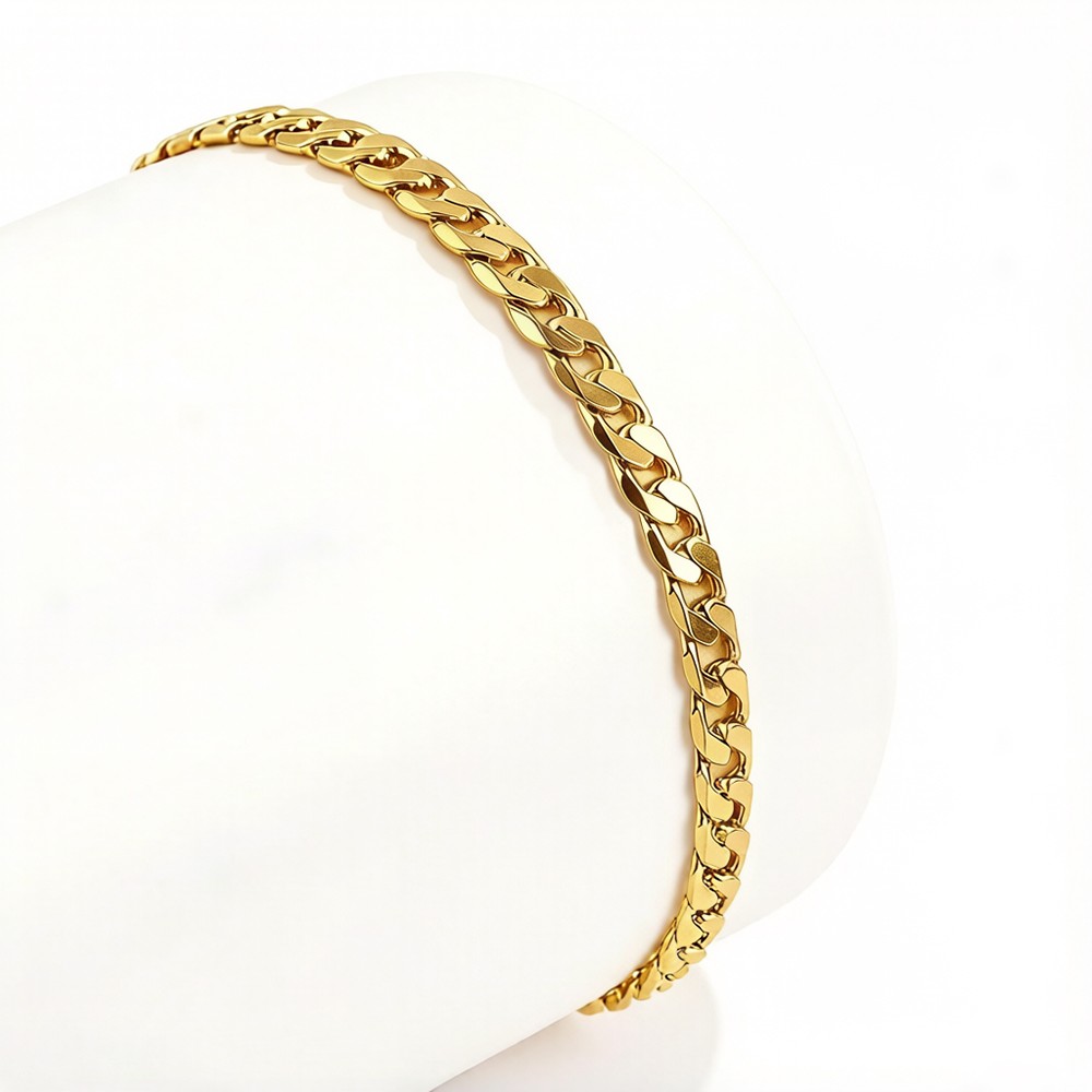 Flat & Thin 18K-GP 925 Sterling Silver 4mm Cuban Link Chain Bracelet Curb Chain