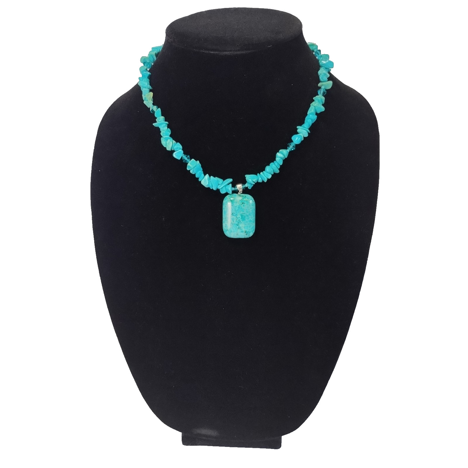 Chip Beads & Stone Single Strand Pendant Necklace Boho Casual Artisan