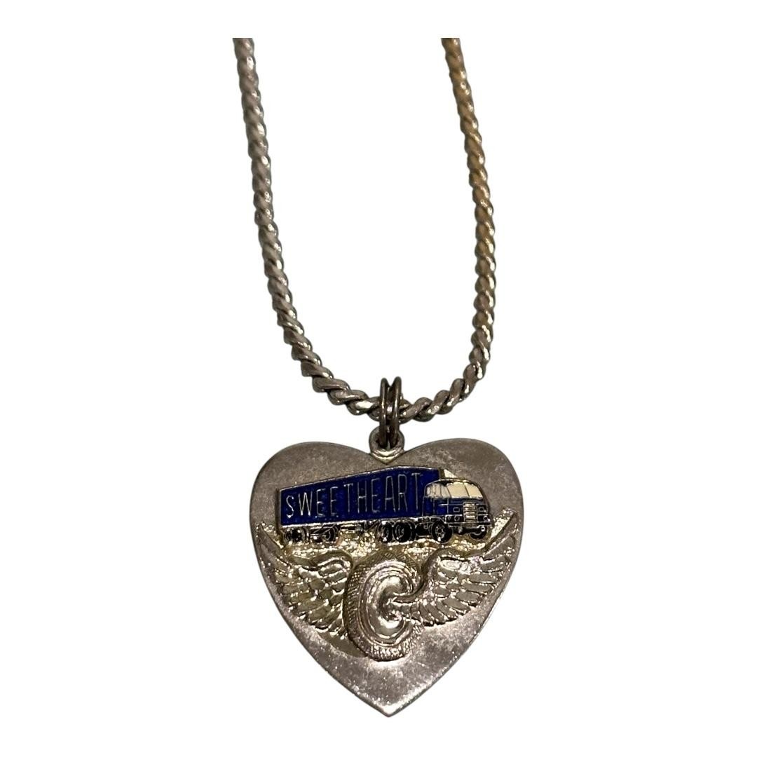 Necklace Silver Tone Angel Wings Heart Sweetheart Truck Pendant Enamel Womens