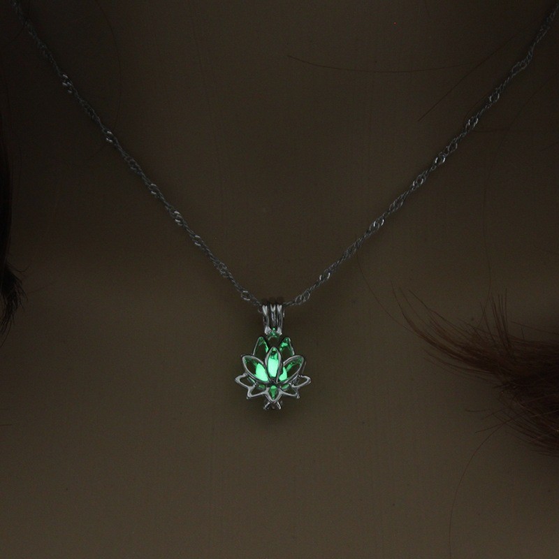 3Pcs Luminous Lotus Pendant Necklace Hollow Necklace Female Jewelry